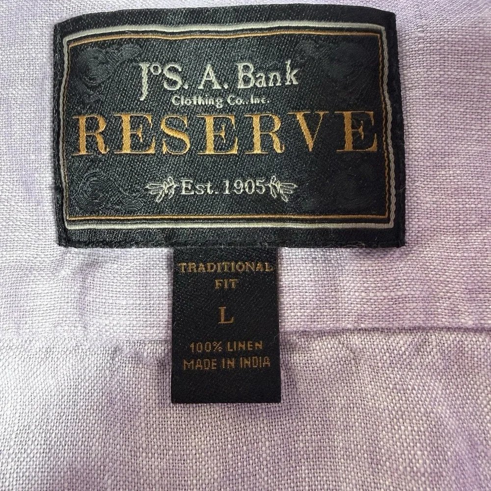 Jos A Bank Reserve Shirt Men's Large Purple Linen Traditional Fit Long Sleeve